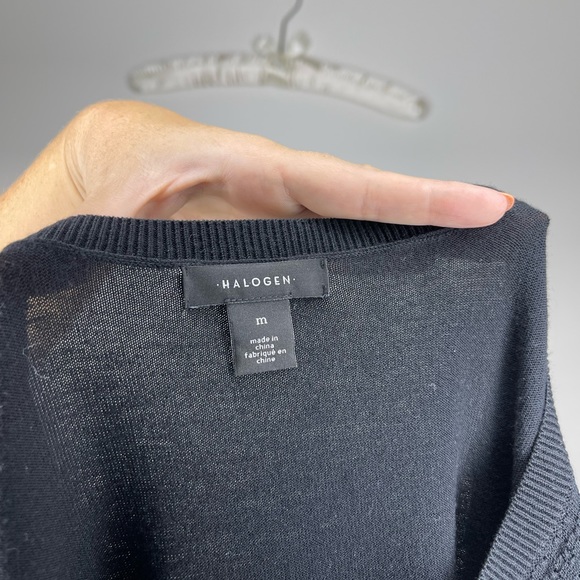 Halogen Black Lightweight Open-Stitch Ruffle Sleeve Sweater M - Picture 3 of 4